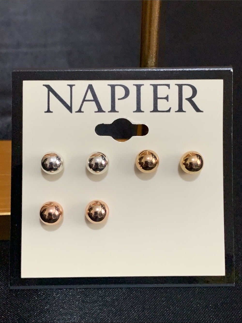 NWT Napier 3 pair set of gold, silver, and rose gold tone stud earrings